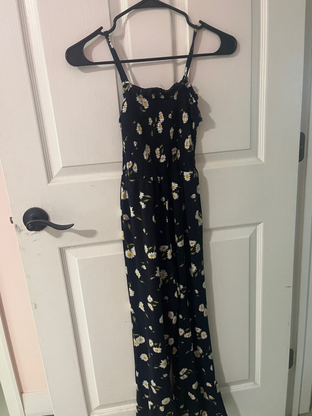 Black Floral Smocked Jumpsuit with Spaghetti Straps